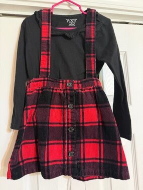 The Children's Place Red and Black Plaid Suspender Skirt